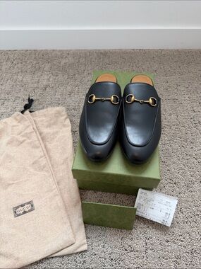 Gucci Black Leather Princeton Horsebit Slip-On Loafers Sz 38.5 NWT